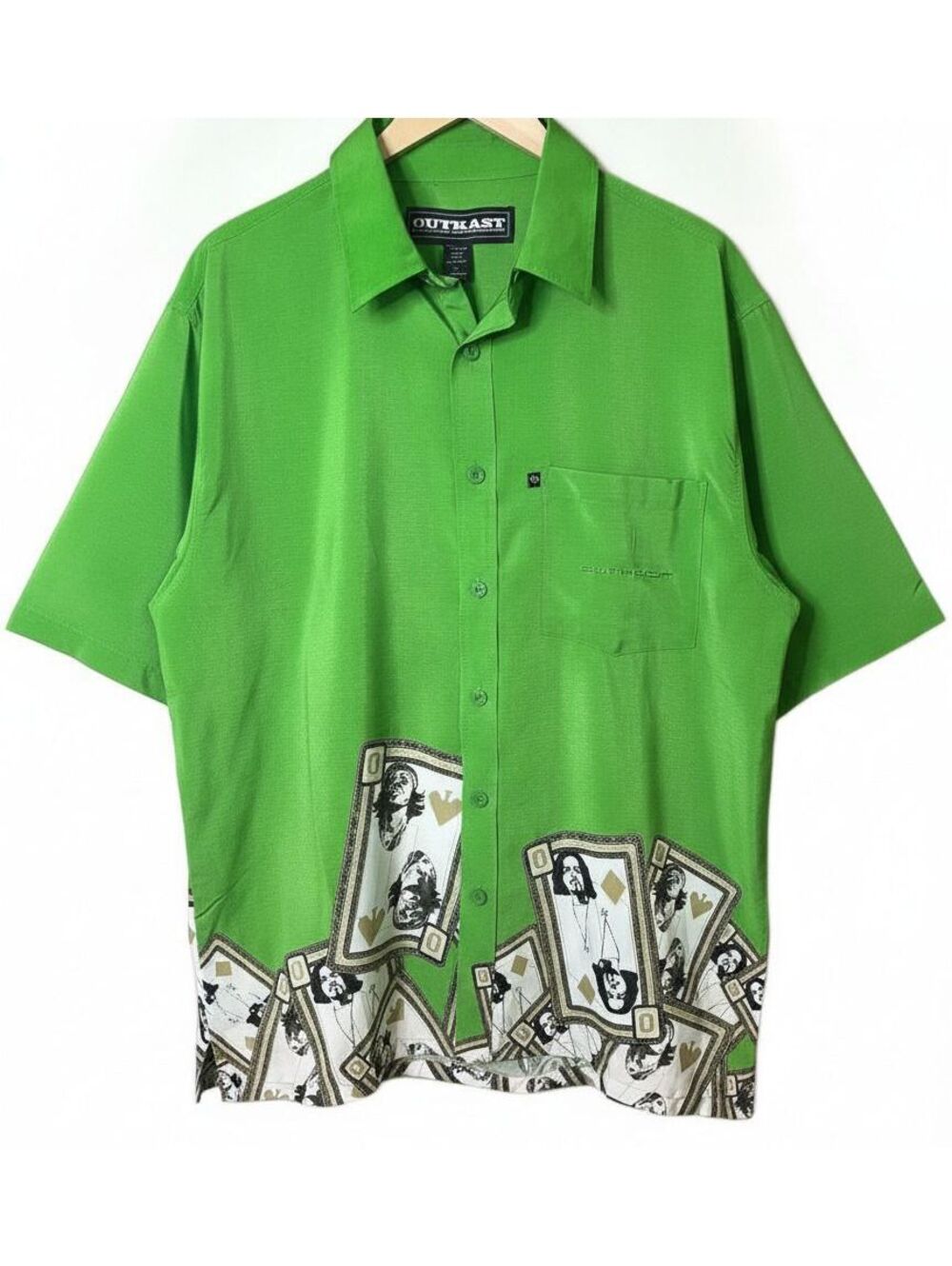 Vintage Y2K Outkast Clothing Co. André 3000 Big Boi Green Playing Card Shirt XL
